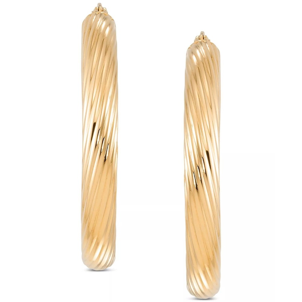 Textured Medium Hoop Earrings 14K GoldPlated Sterling Silver - Picture 2 of 4